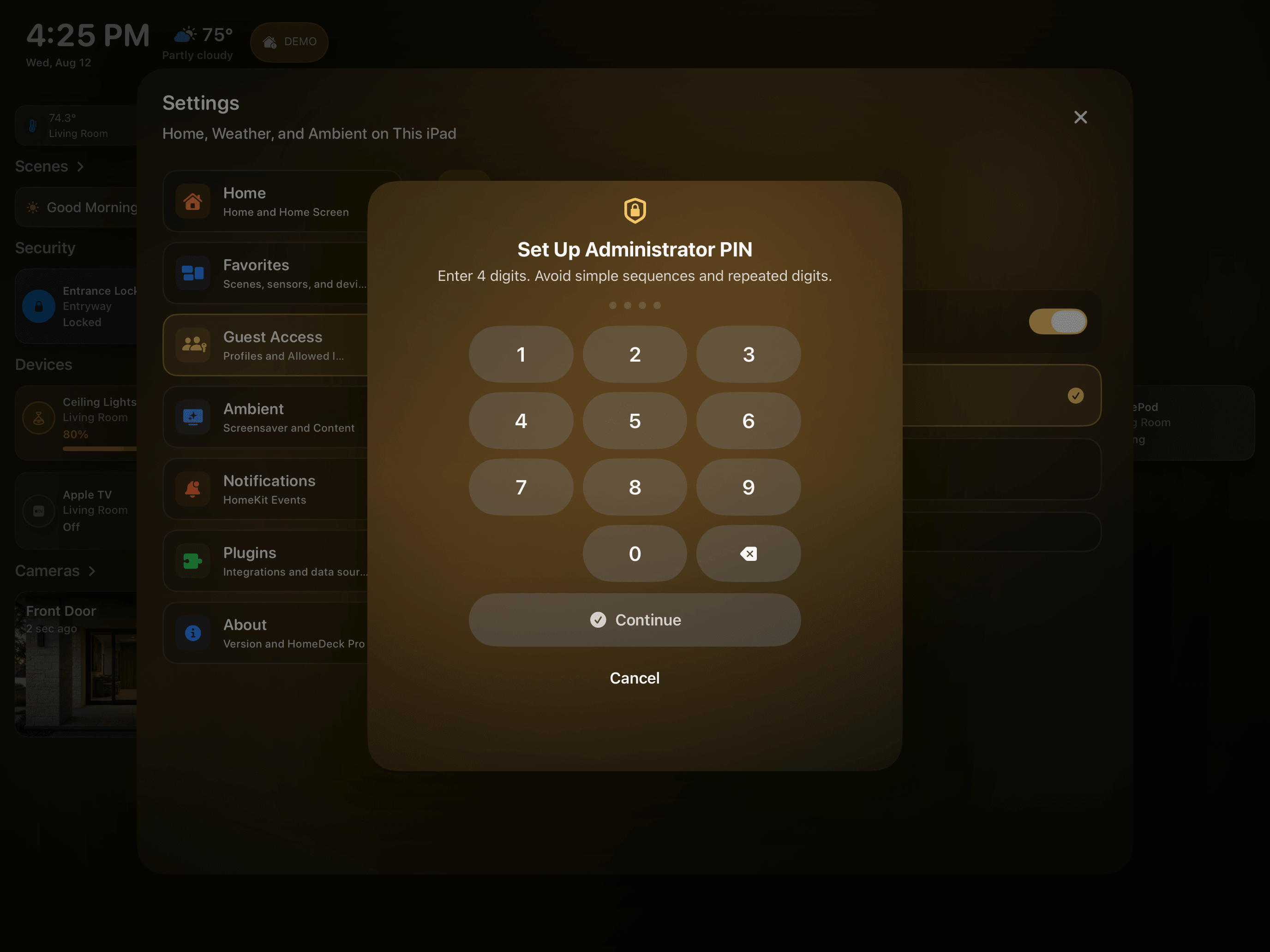 iPadの実際の英語版管理者PIN画面
