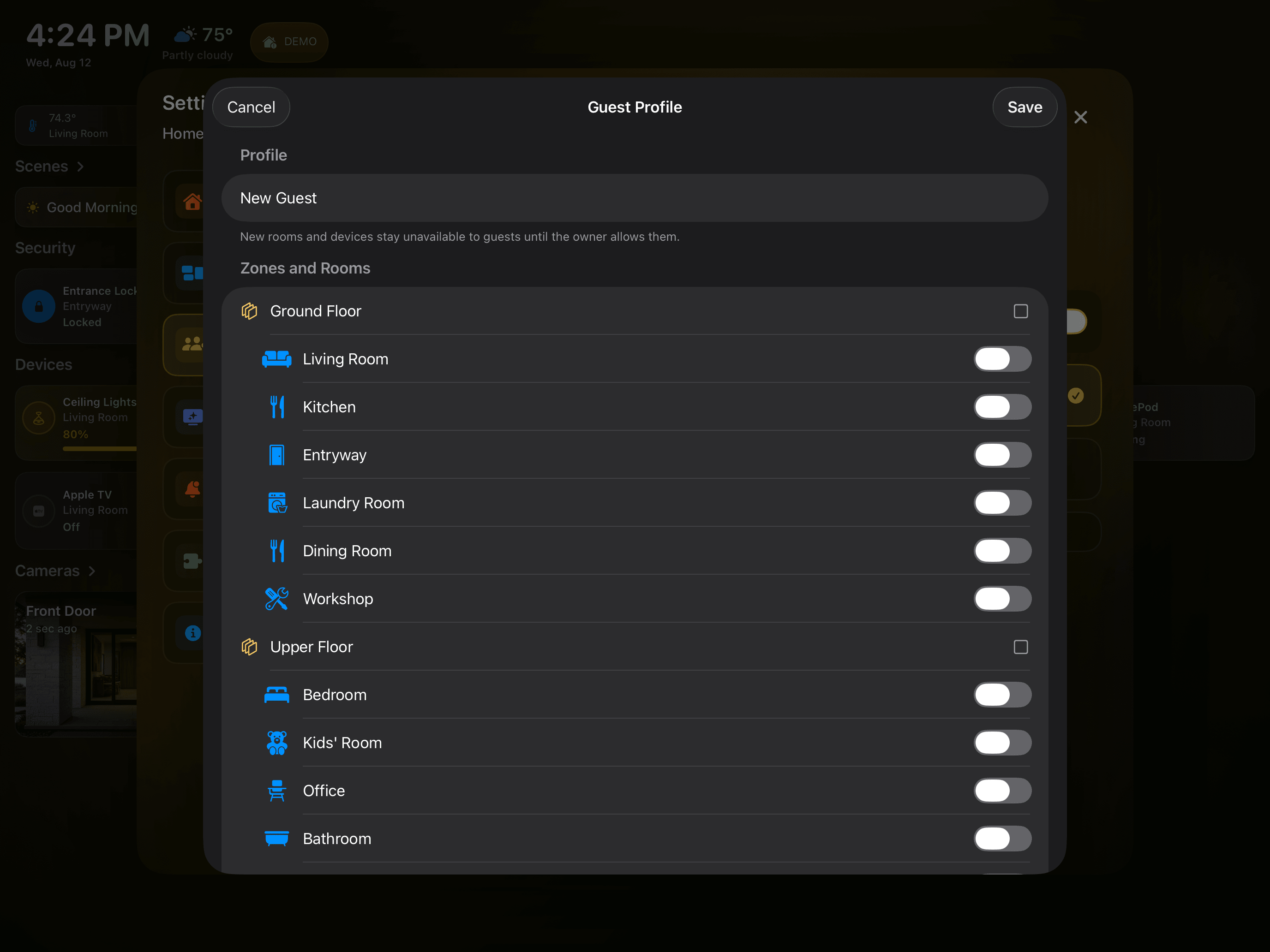 iPadの実際の英語版ゲストプロフィール編集画面