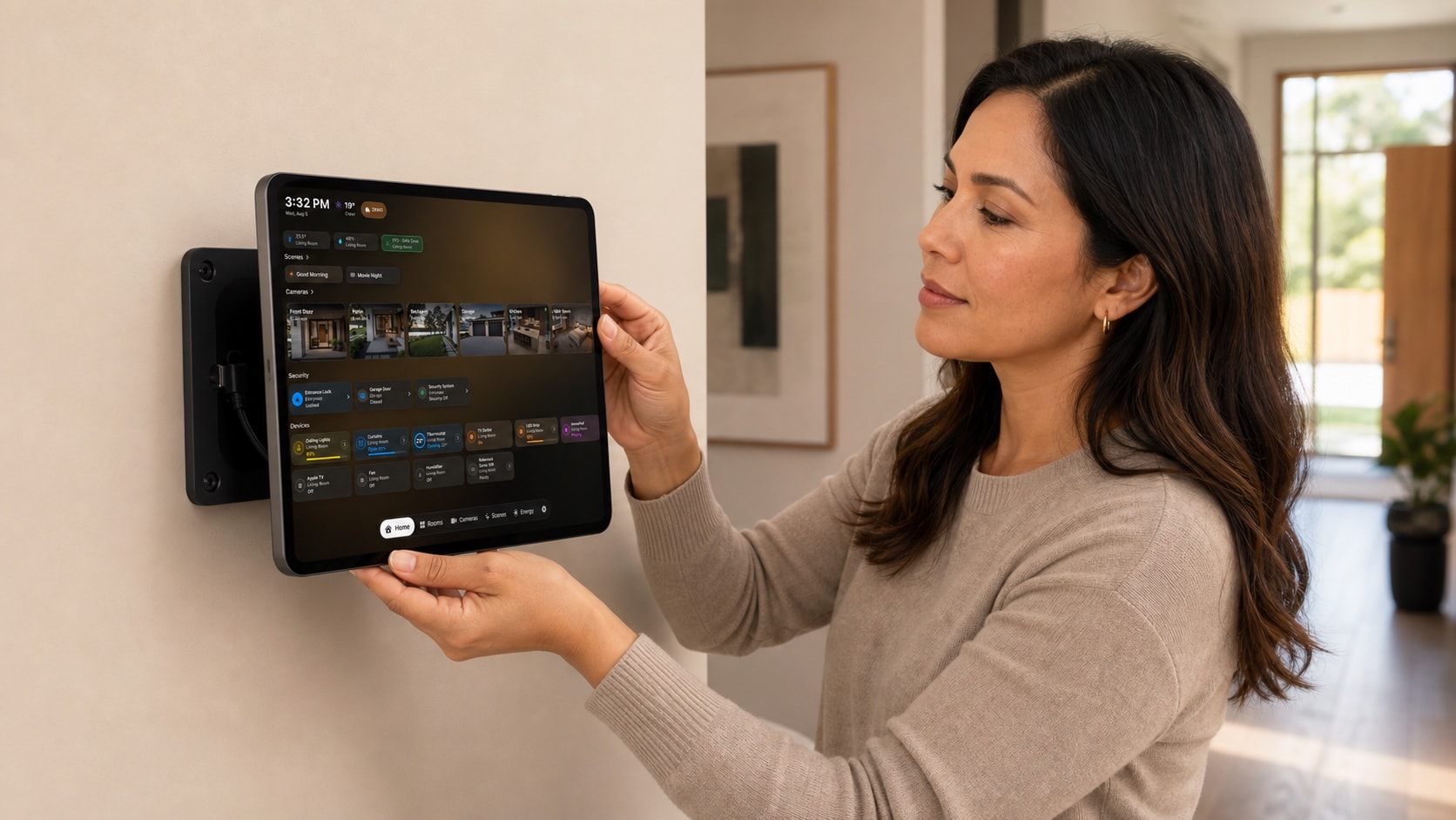 Ein HomeDeck-iPad zur Wartung aus der Wandhalterung nehmen