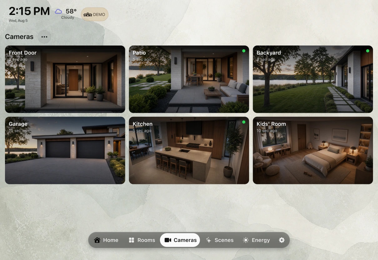 HomeDeck-Dashboard für Kameras und Sicherheit auf dem iPad