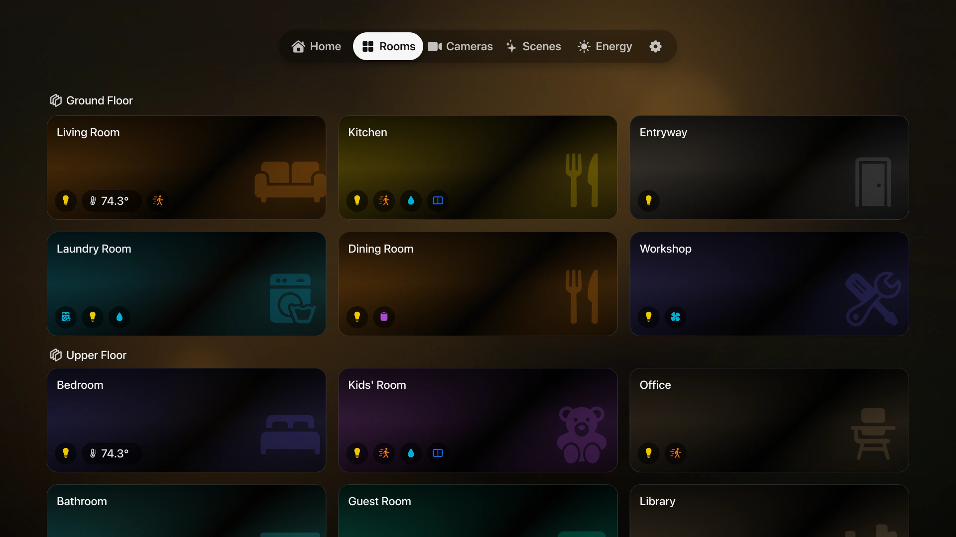 HomeDeck rooms dashboard designed for Apple TV