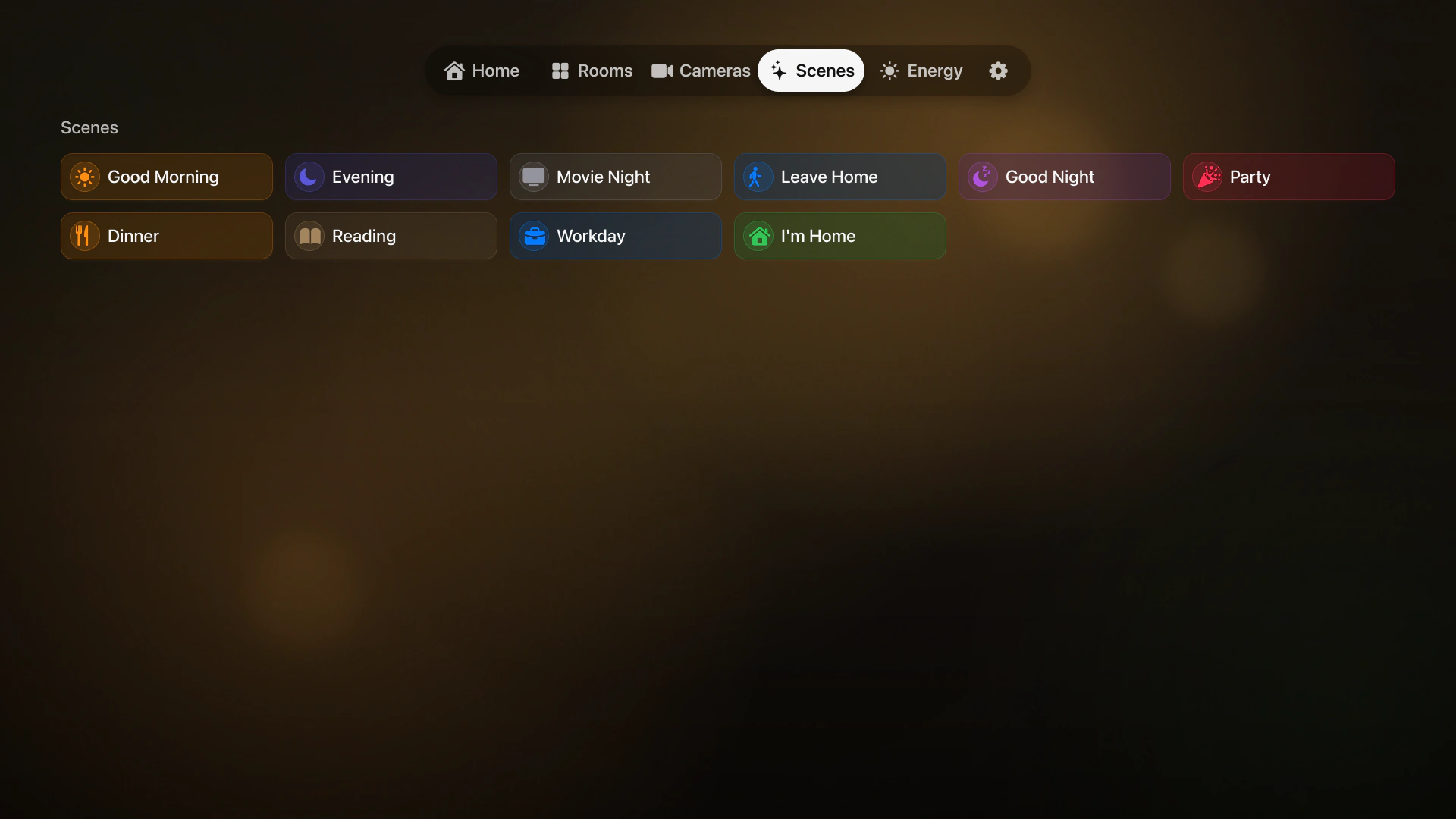 HomeDeck scenes screen with Siri Remote focus on Apple TV