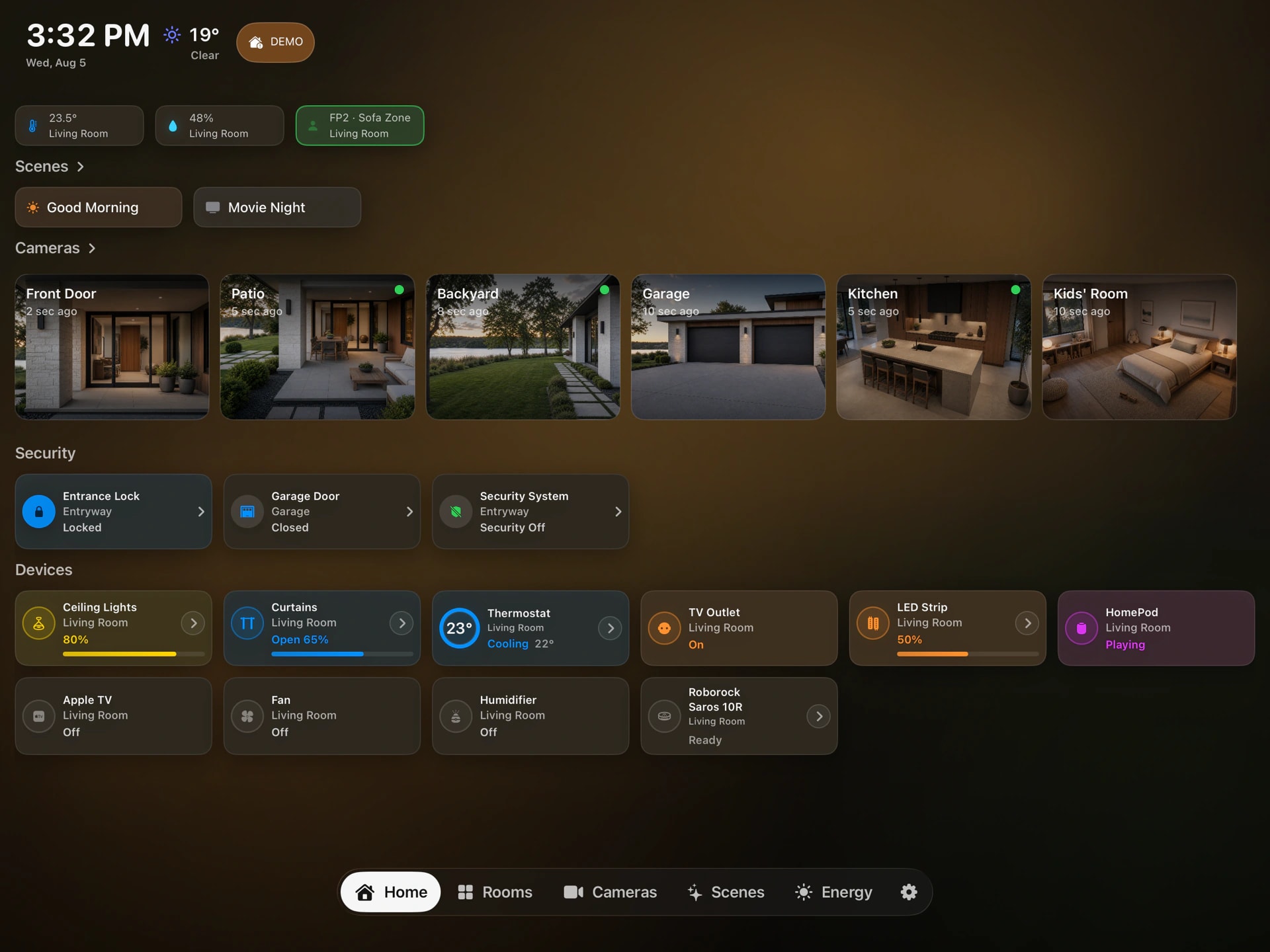 iPadでApple Homeの部屋と操作を表示する実際のHomeDeckダッシュボード
